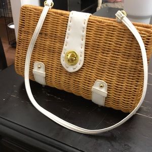 Wicker clutch with shoulder strap